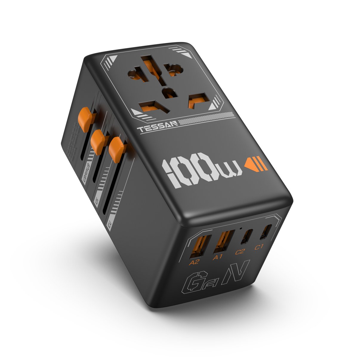 TESSAN 100W Universal Travel Adapter with USB Ports, GaN Fast Charging (Type C/G/A/l)