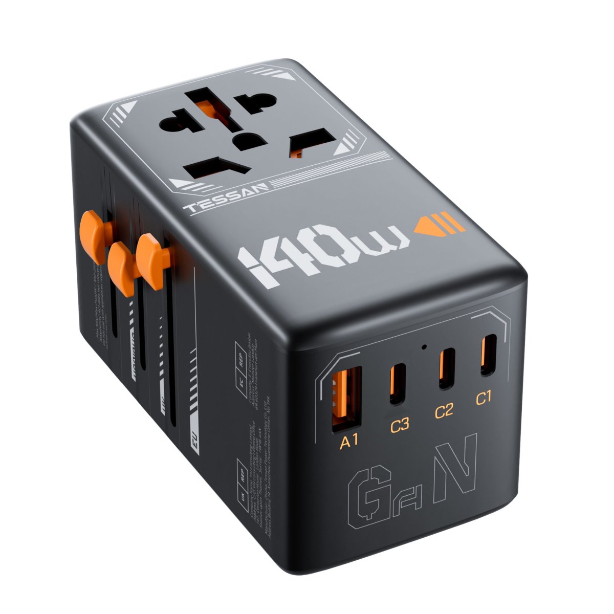 TESSAN 140W Universal Travel Adapter With USB Ports, GaN Fast Charging (Type C/G/A/I)