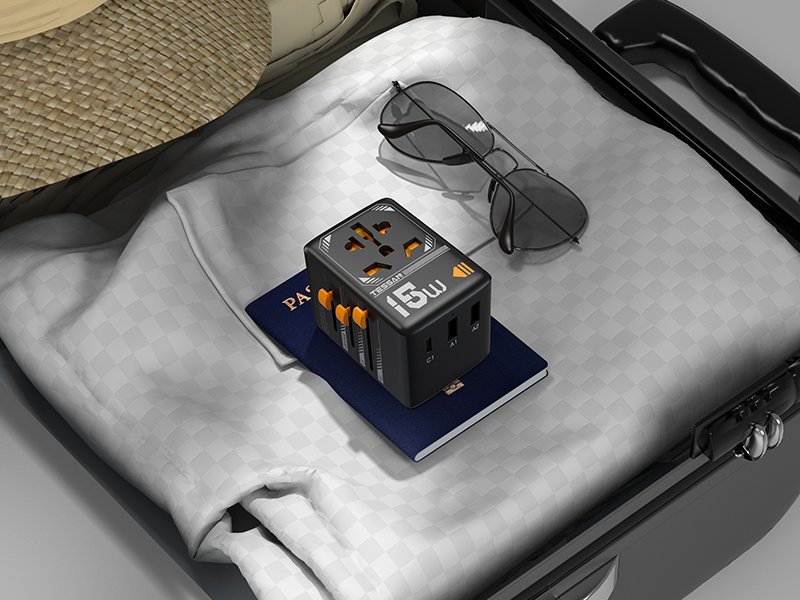 TESSAN 15W International Travel Plug Adapter with 2USB-A and 1 USB-C