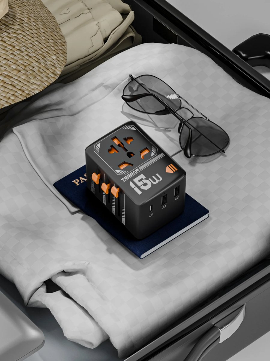 TESSAN 15W International Travel Plug Adapter with 2USB-A and 1 USB-C