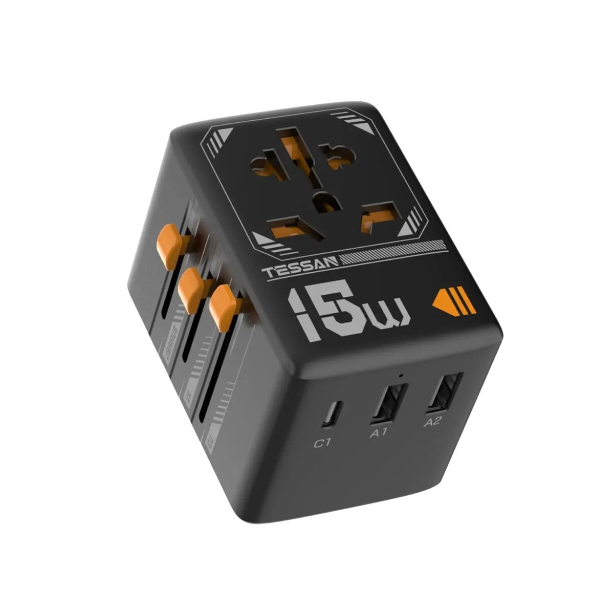 TESSAN 15W International Travel Plug Adapter with 2USB-A and 1 USB-C