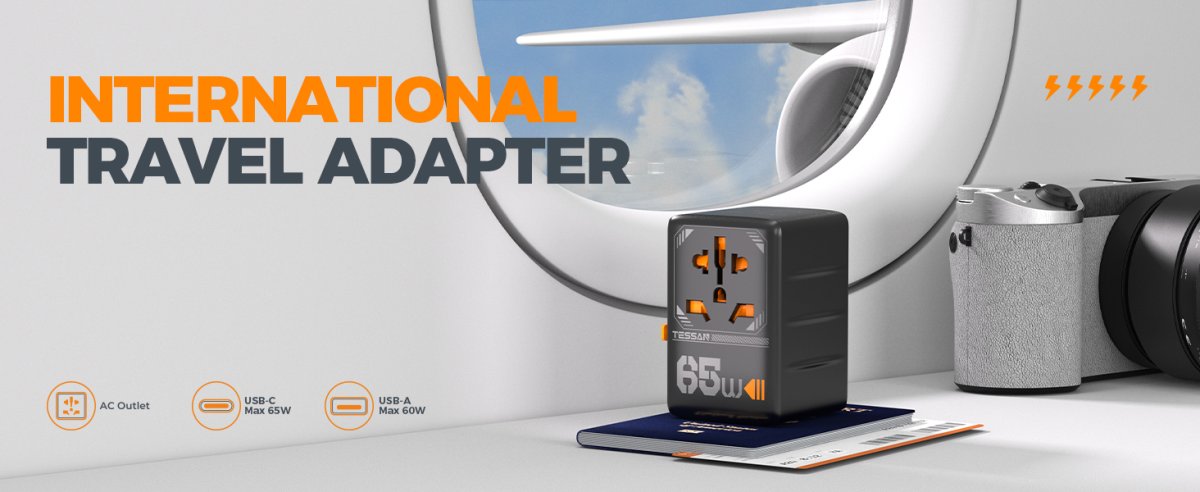 TESSAN 65W Universal Travel Plug with 2USB-A and 2 USB-C