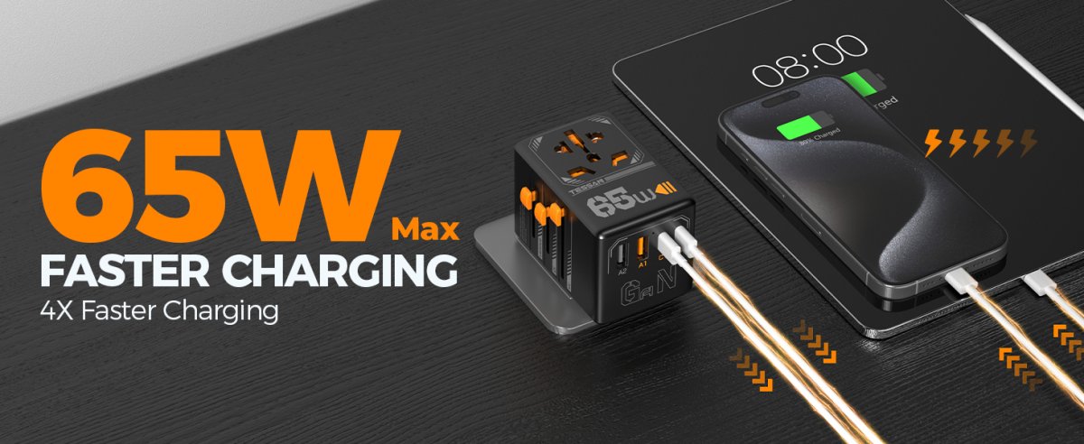 TESSAN 65W Universal Travel Plug with 2USB-A and 2 USB-C