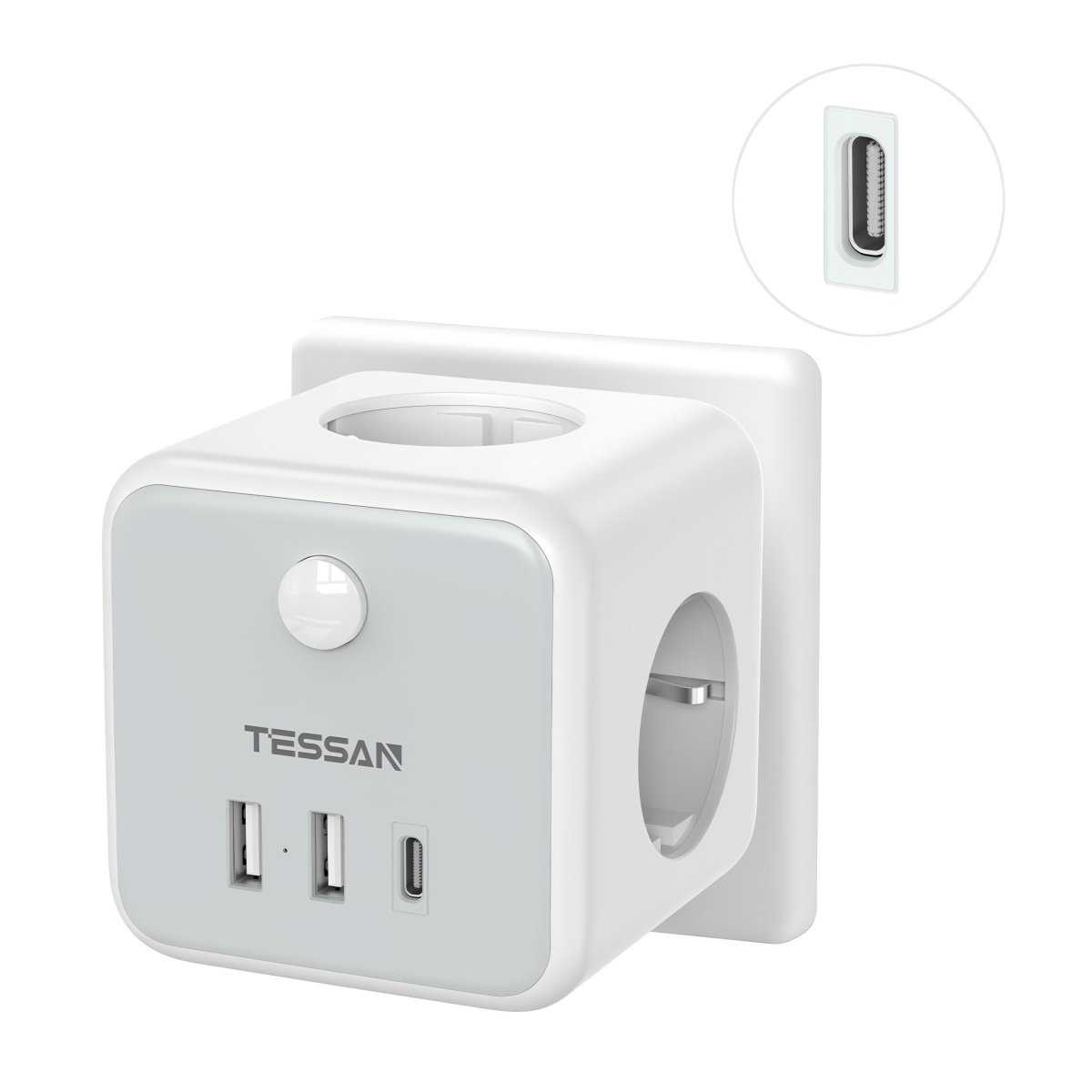 TESSAN European 3-Way Wall Outlet with 3 USB, Socket Cube, Multiple Plugs with Switch, Cube Sockets for Office