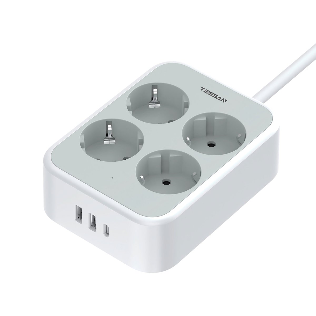 TESSAN European 7-Way Extension Cords with Fast Charging, Power Strip with Switch, Multiple Sockets 2M Extension Cable