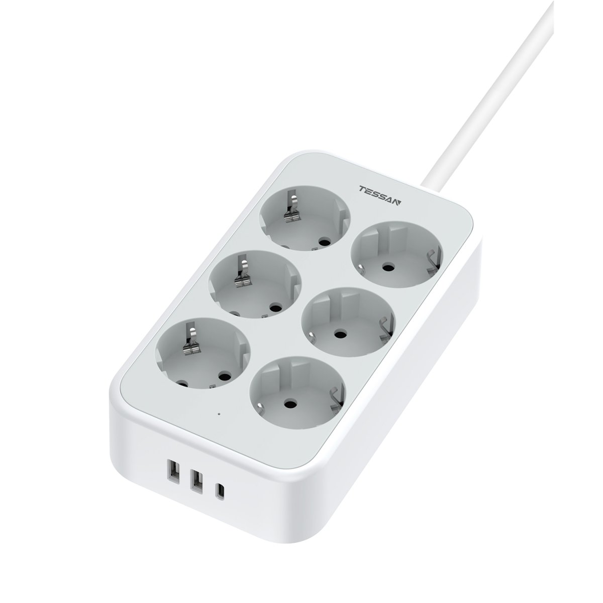 TESSAN European 9-Way Extension Cords with USB, Power Strip with 6 DE Outlets and USB C, Multiple Plugs with Fast Charging
