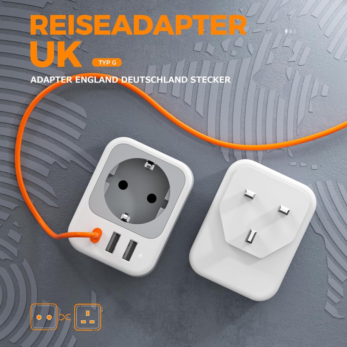 TESSAN European Travel Adapter England Germany Plug with USB, Portable Power UK Adapter to EU, Travel Plug Type G