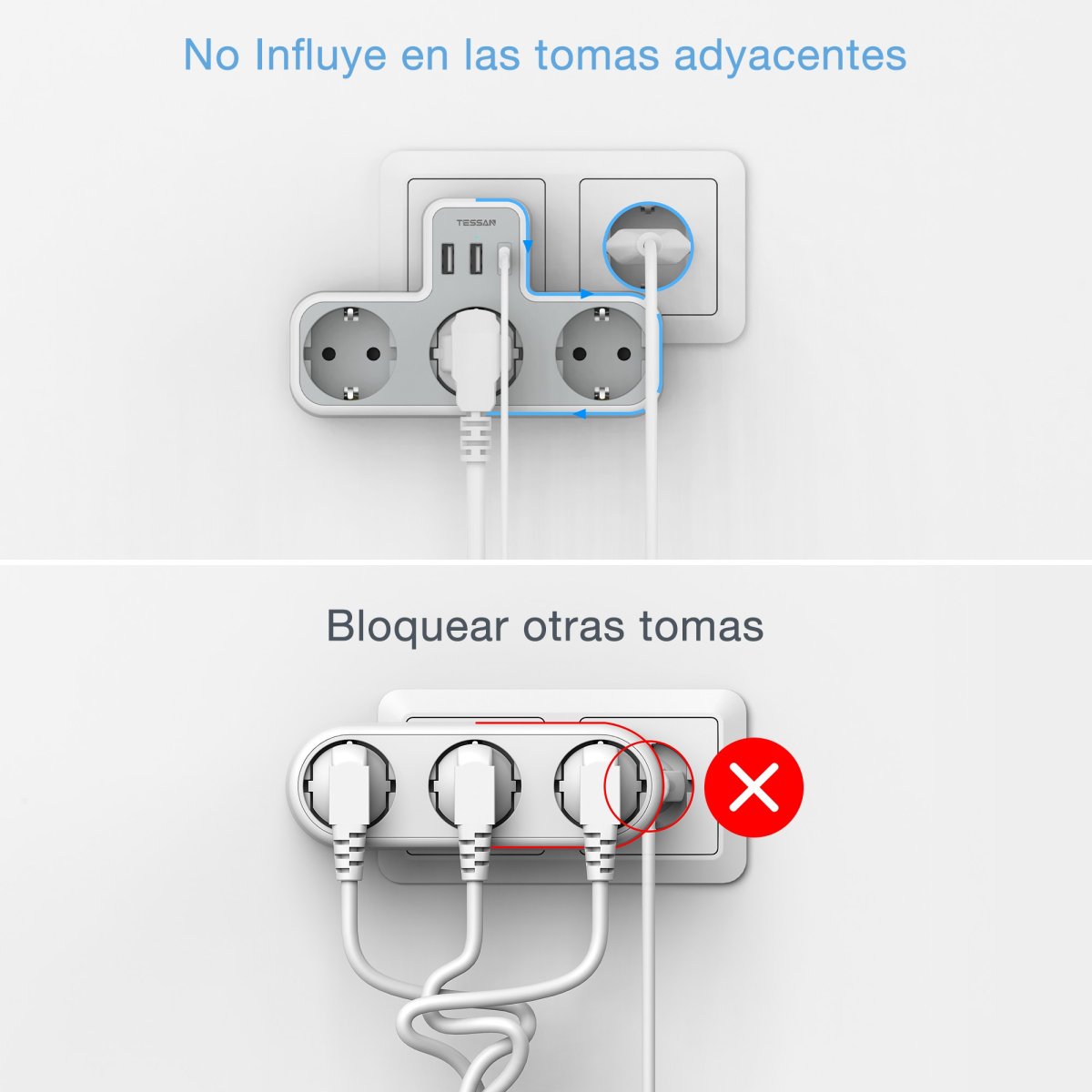 TESSAN European Wall Outlet, Socket Adapter, 3 DE Outlets with USB C, Multiple Plugs for charging