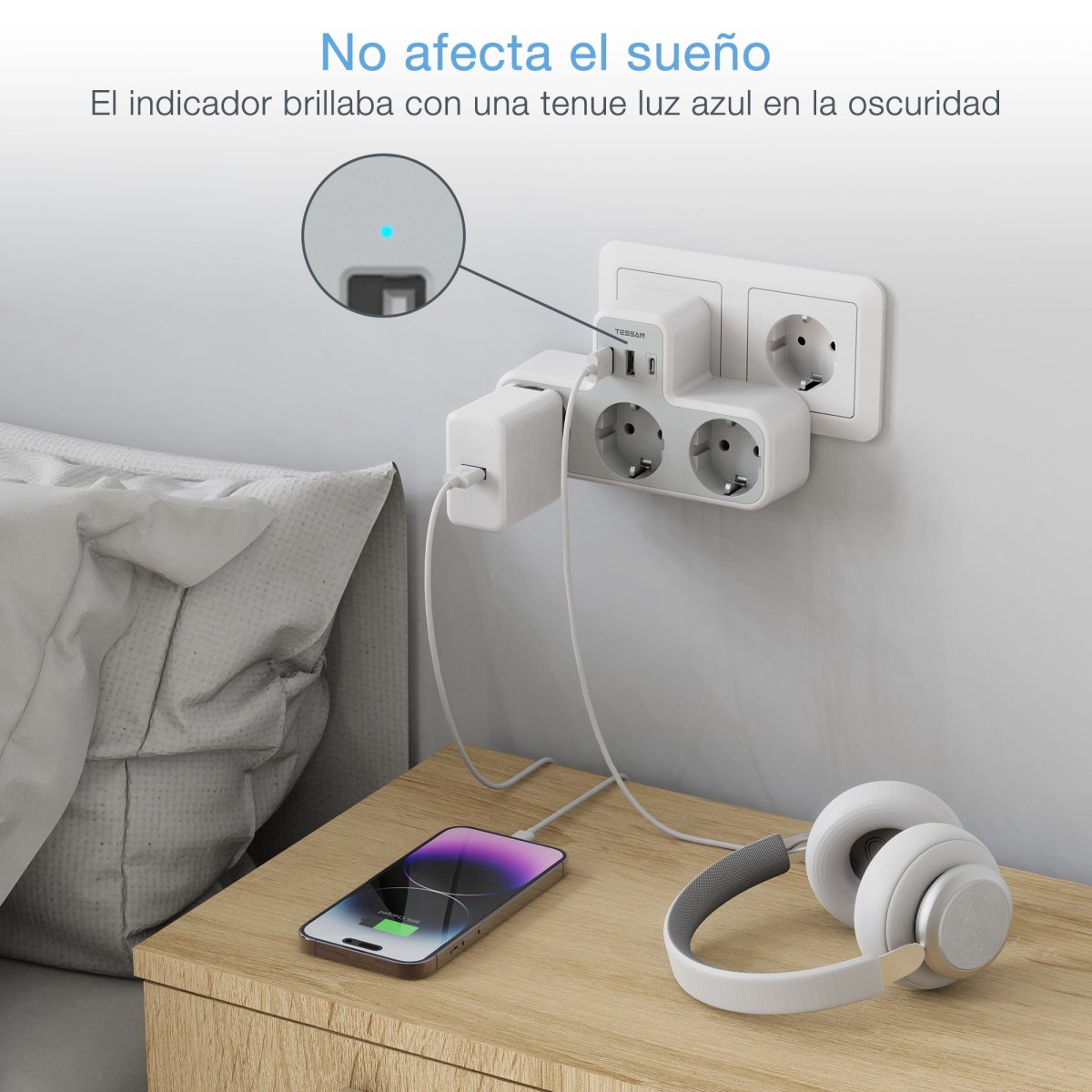 TESSAN European Wall Outlet, Socket Adapter, 3 DE Outlets with USB C, Multiple Plugs for charging