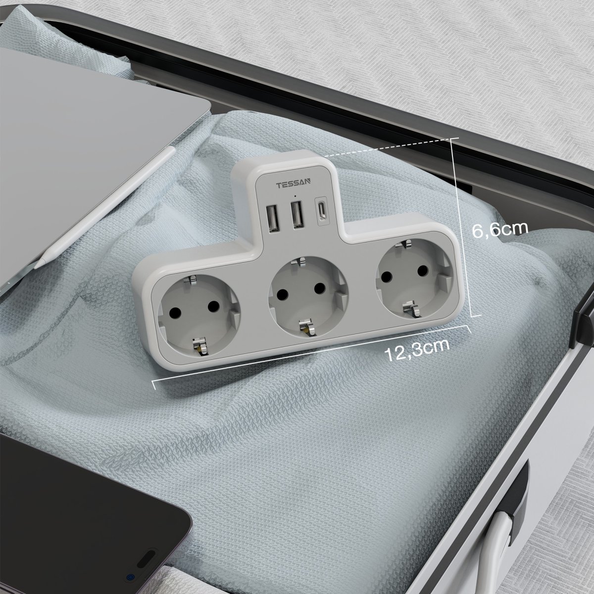 TESSAN European Wall Outlet, Socket Adapter, 3 DE Outlets with USB C, Multiple Plugs for charging
