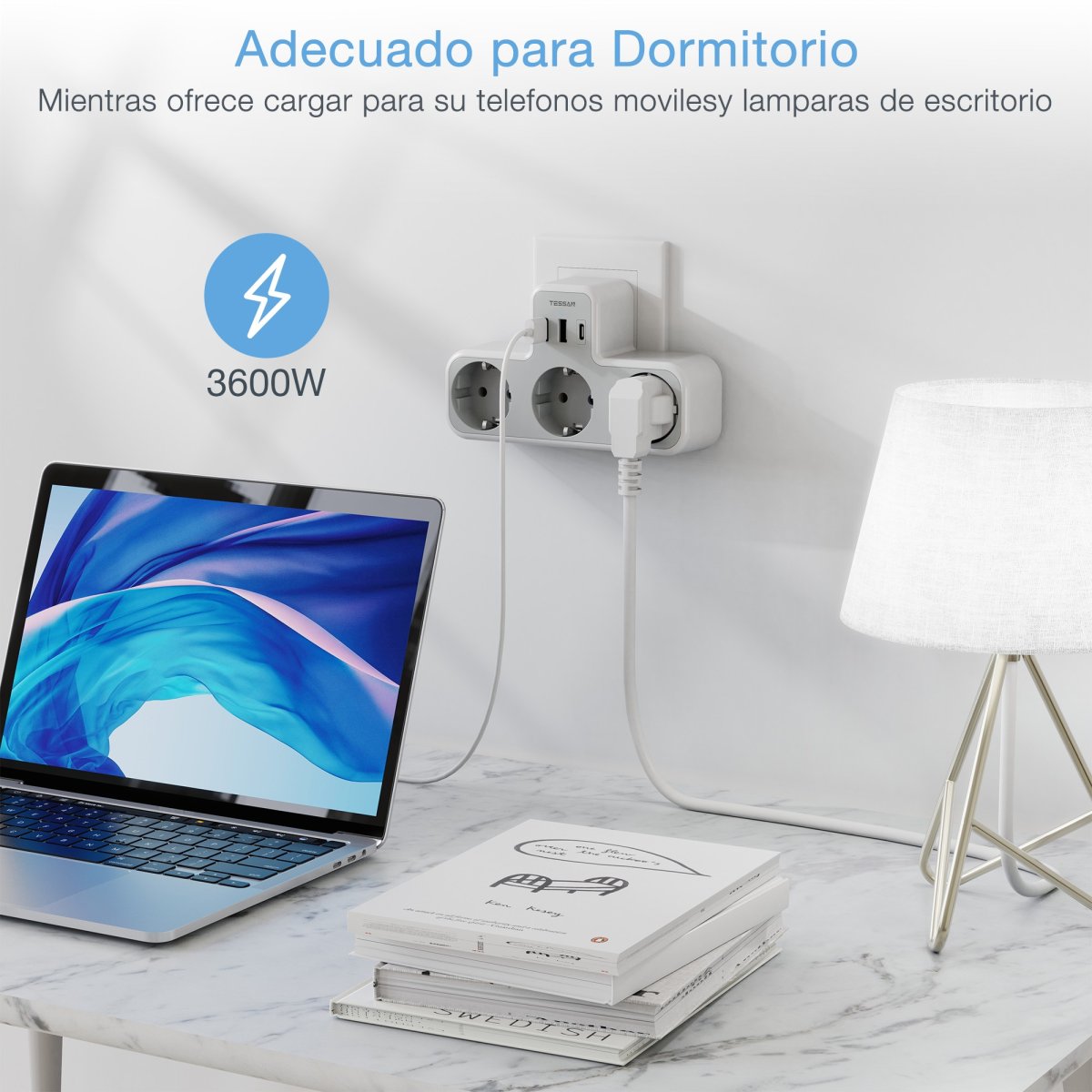 TESSAN European Wall Outlet, Socket Adapter, 3 DE Outlets with USB C, Multiple Plugs for charging