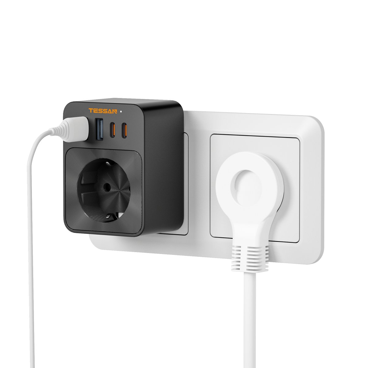 TESSAN European Wall Socket 30 W, Multiple Plugs for Socket, 3600W Socket Adapter with 4 USB, Power Plug Charger