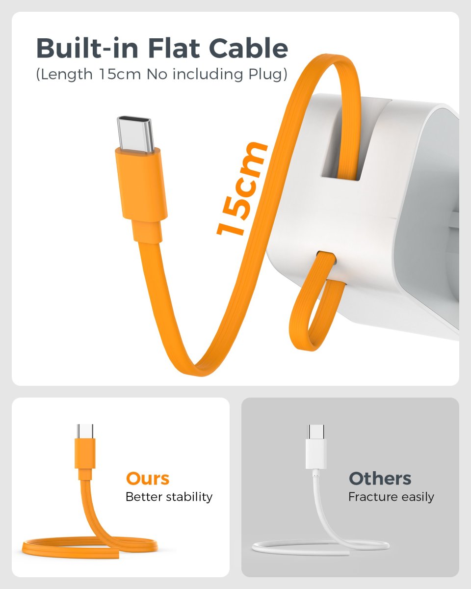 TESSAN European Wall Socket with 20cm Type-C Cable, Multiple Plugs with DE Outlet and USB