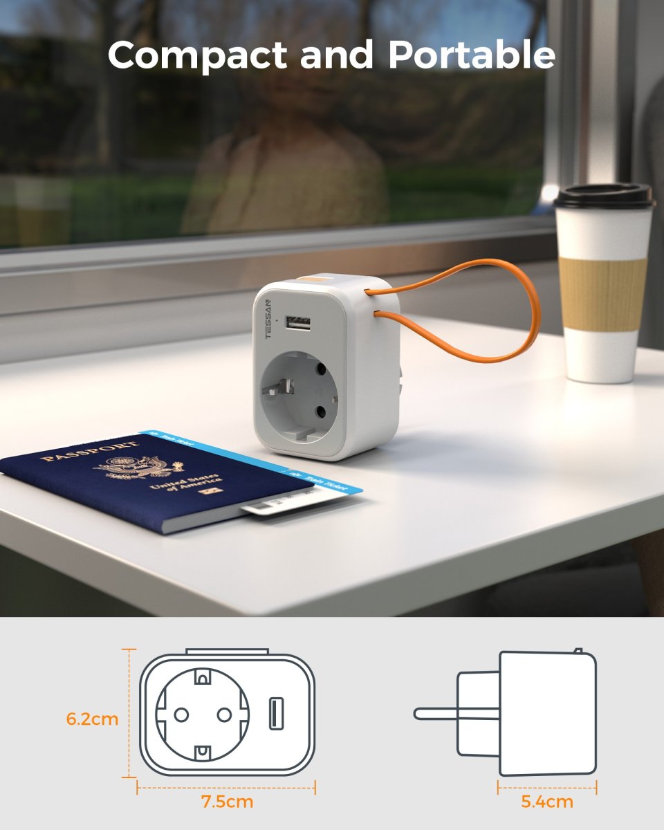 TESSAN European Wall Socket with 20cm Type-C Cable, Multiple Plugs with DE Outlet and USB