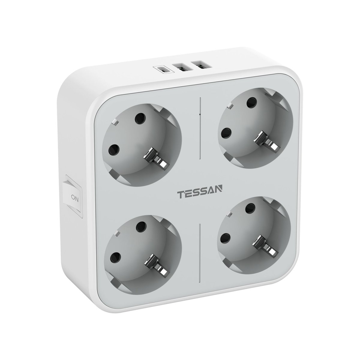 TESSAN European Wall Socket with USB C, Multi-Socket with 4 DE Outlets and 3 USB, 7-in-1 Multiple Plug with Switch