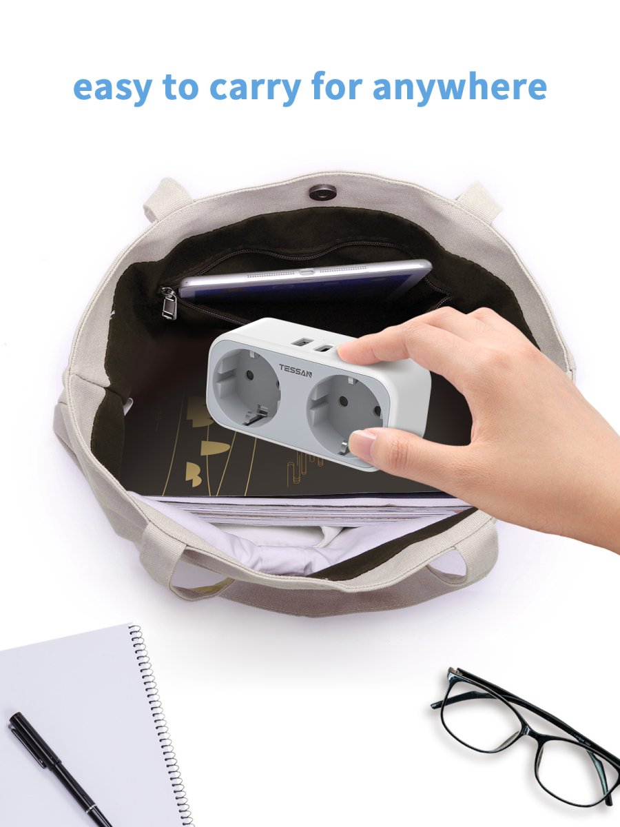 TESSAN European Wall Socket with USB C, Multiple Socket Adapter Plug, Multiple Plugs with 25W Fast Charging