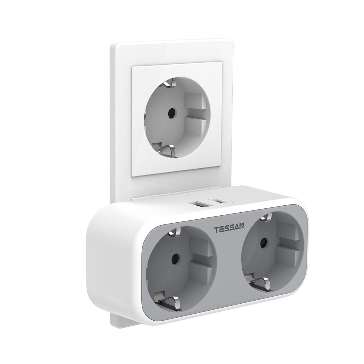 TESSAN European Wall Socket with USB C, Multiple Socket Adapter Plug, Multiple Plugs with 25W Fast Charging