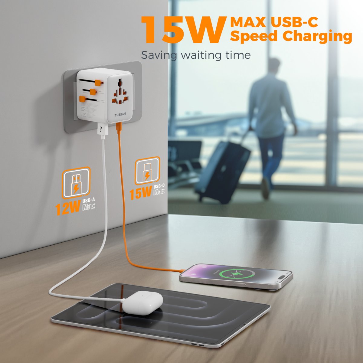 TESSAN Global Mini 20W Universal Travel Adapter 2USB-A 2USB-C