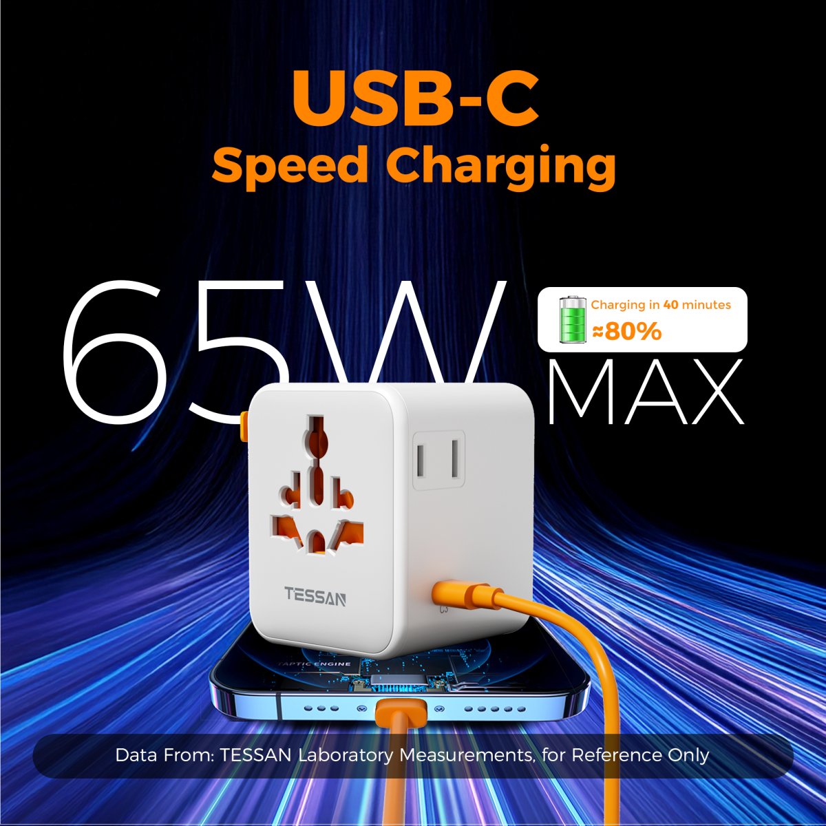 TESSAN Global Mini 65W Universal Travel Adapter 2USB-A 3 USB-C GaNTechnology