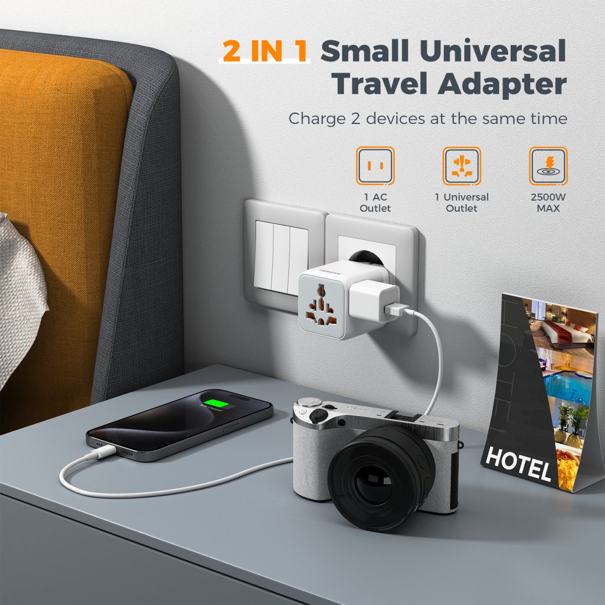 TESSAN Global Mini Universal Travel Adapter Black/White For 150+ Countries