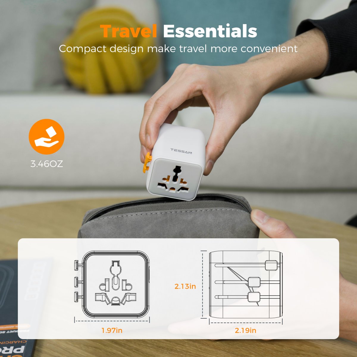 TESSAN Global Mini Universal Travel Adapter Black/White For 150+ Countries