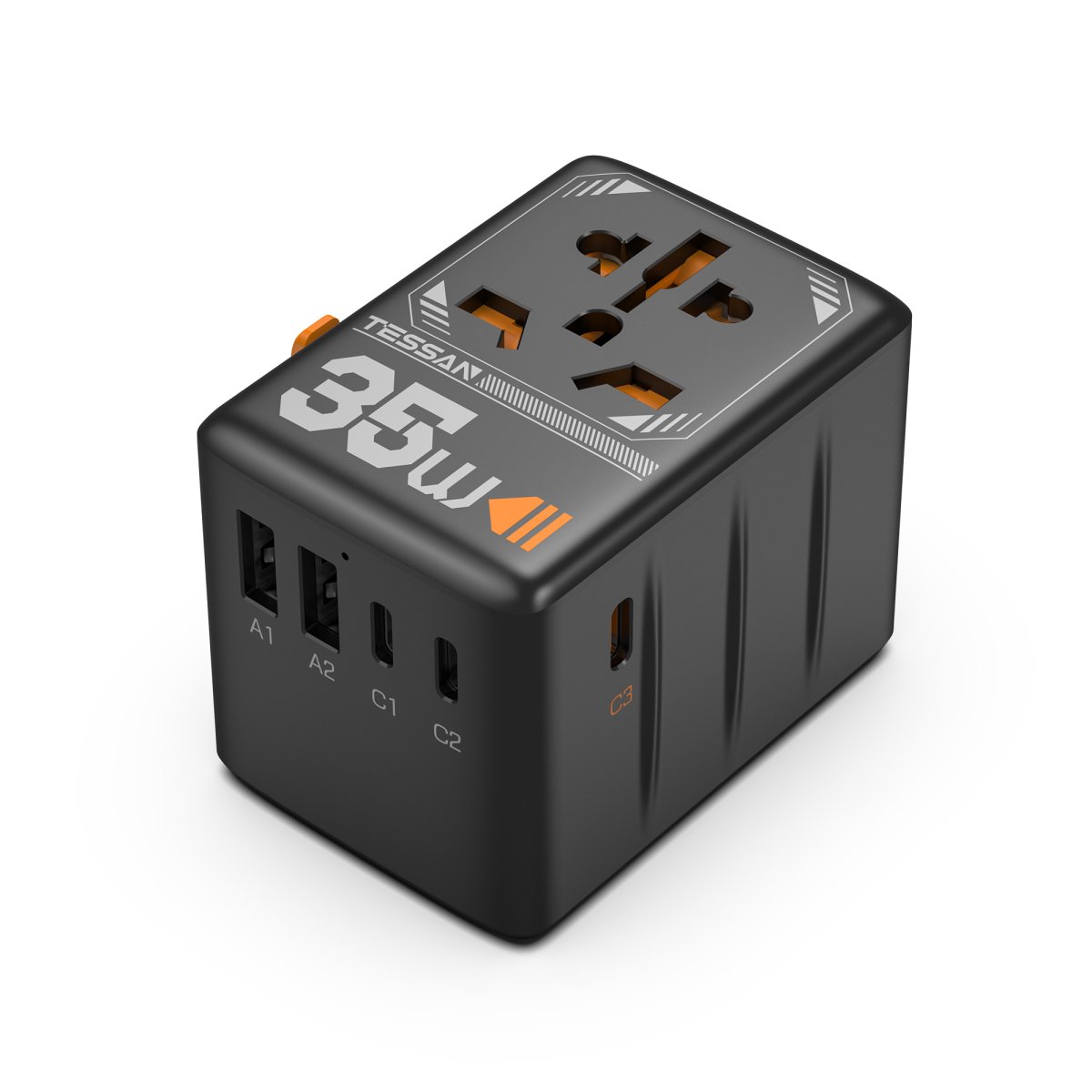 TESSAN – International 35W Travel Adaptor with 3 USB C & 2 USB Charging Ports