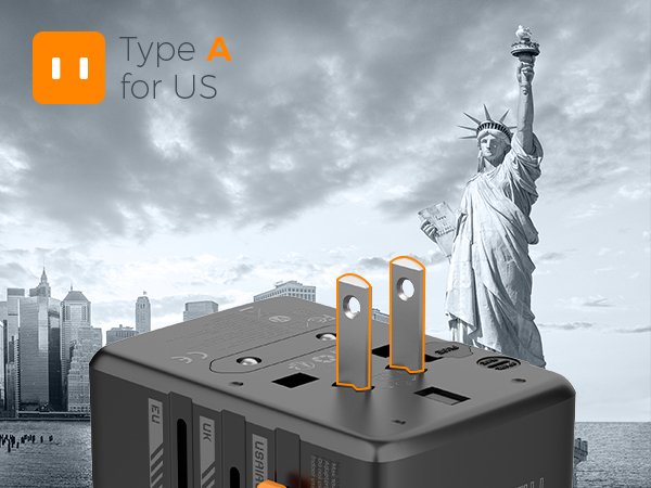 TESSAN – International 35W Travel Adaptor with 3 USB C & 2 USB Charging Ports
