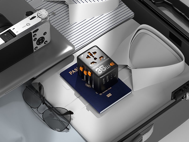 TESSAN – International 35W Travel Adaptor with 3 USB C & 2 USB Charging Ports