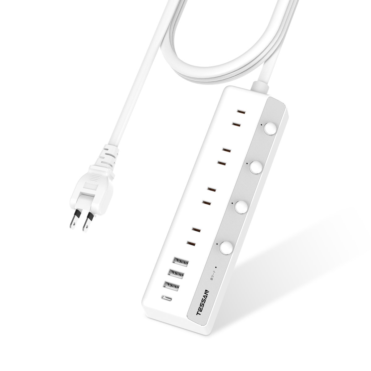 TESSAN Japan 12 in 1 Flat Power Strip With Independent Switch 3 USB-A &1 Type-C PD 20W Fast Charging
