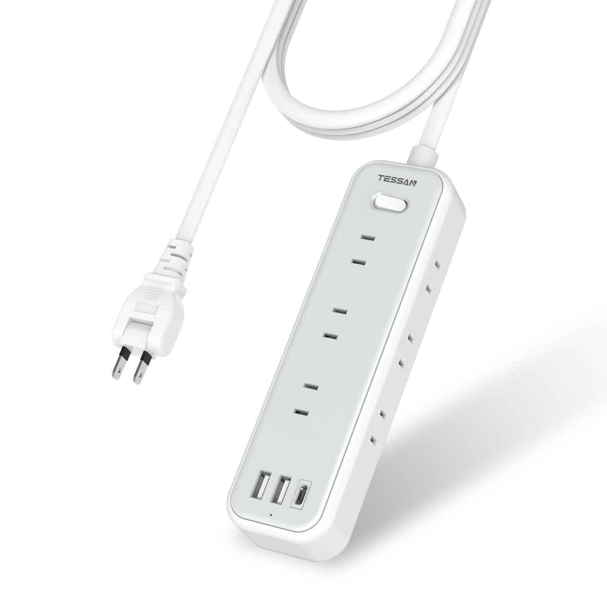 TESSAN Japan Flat 9 Oulets Power Strip Overload Protector With 2 USB-A Port&1 Type-C