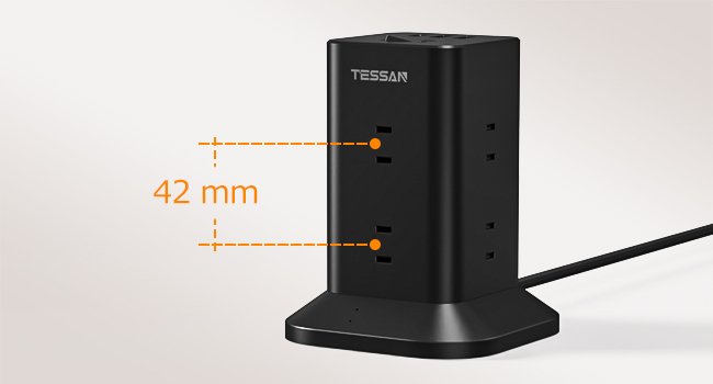 TESSAN Japan Overload Protector/Surge Protector With 8 AC Outlets 2 USB-A 1 Type-C 2M/3M Cable
