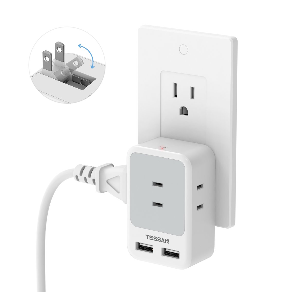 TESSAN Japan Small 5 in 1 USB Wall Socket With 90° Foldable Design