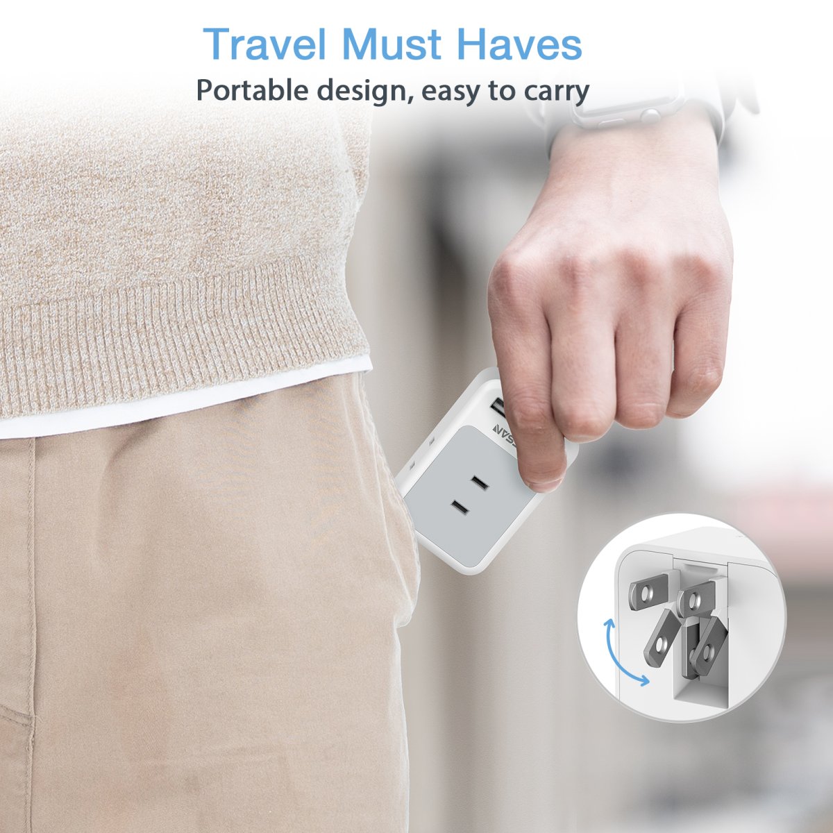 TESSAN Japan Small 5 in 1 USB Wall Socket With 90° Foldable Design