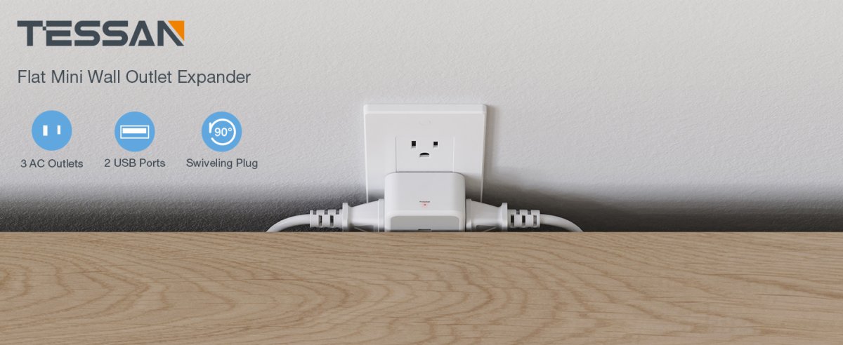 TESSAN Japan Small 5 in 1 USB Wall Socket With 90° Foldable Design