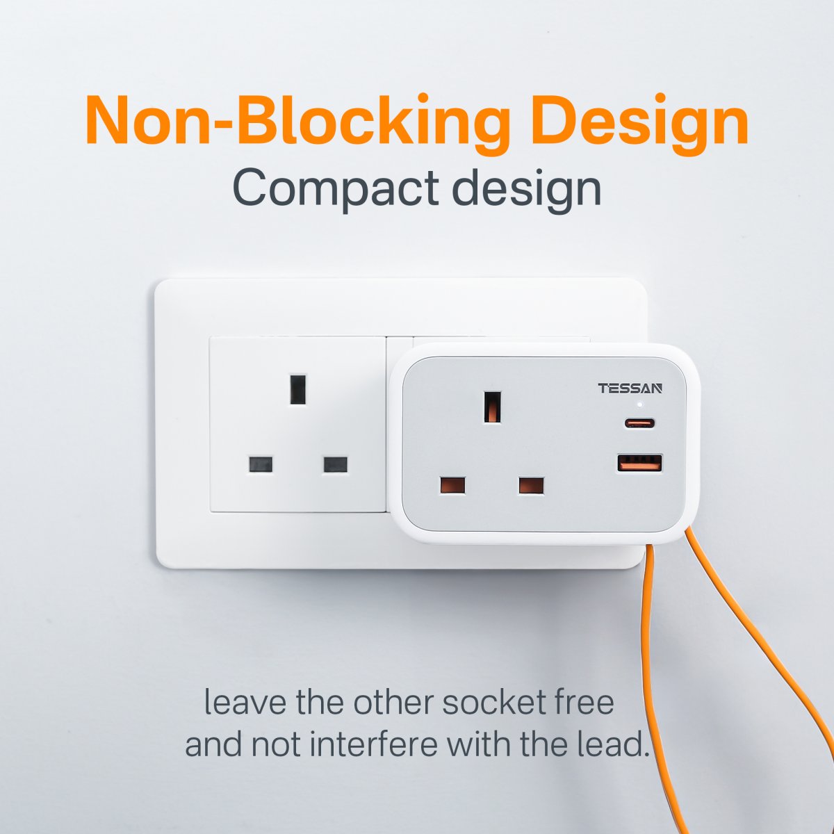 TESSAN Small 4 in 1 UK/UAE/KSA Wall Adapter With 1 USB-A &2 Type-C PD 20W With Portable Cable