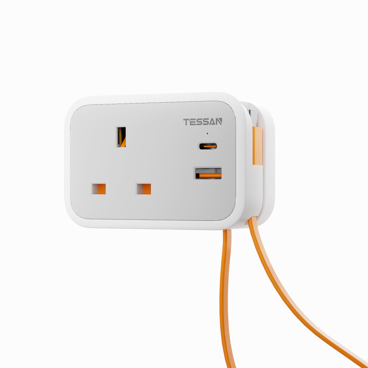 TESSAN Small 4 in 1 UK/UAE/KSA Wall Adapter With 1 USB-A &2 Type-C PD 20W With Portable Cable