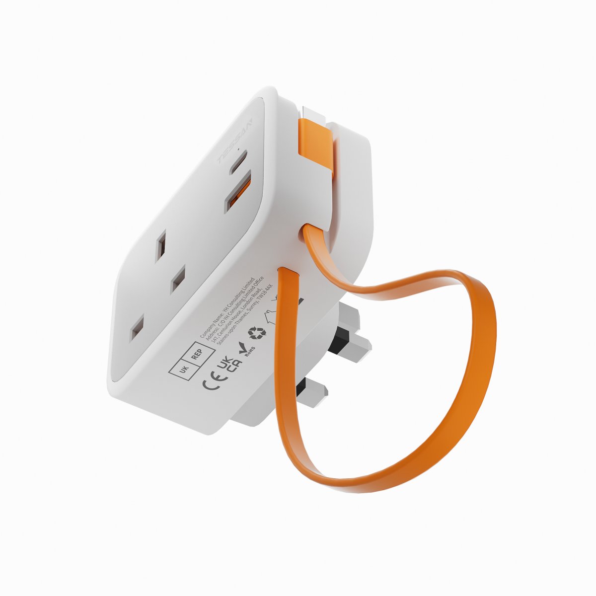 TESSAN Small 4 in 1 UK/UAE/KSA Wall Adapter With 1 USB-A &2 Type-C PD 20W With Portable Cable