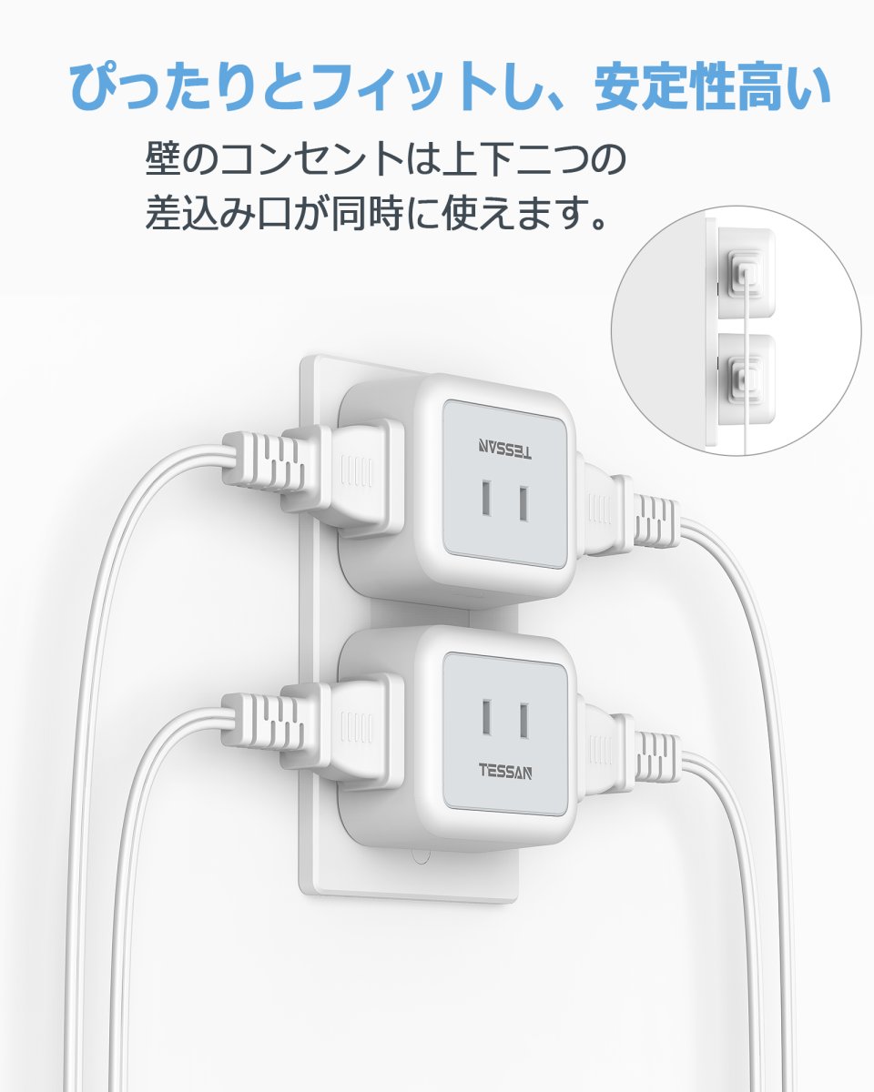 TESSAN Small Japan Wall Socket for Home and Travel