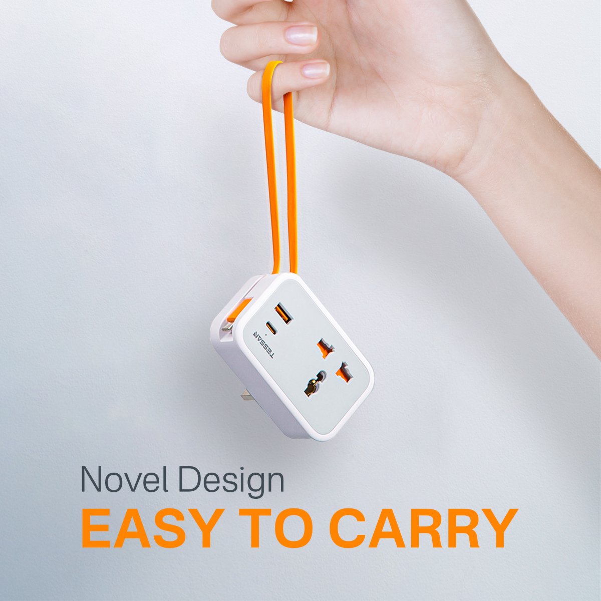 TESSAN Small Universal Wall Adapter For UK/European/India 1 USB-A &2 Type-C PD 20W With Portable Cable