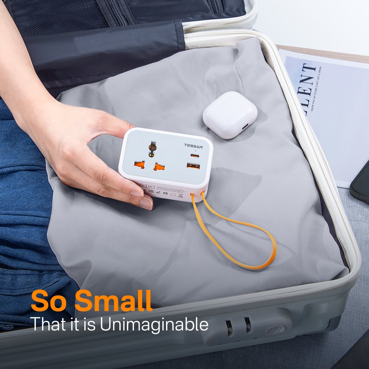 TESSAN Small Universal Wall Adapter For UK/European/India 1 USB-A &2 Type-C PD 20W With Portable Cable
