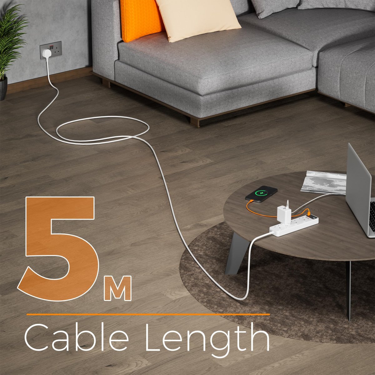 TESSAN UAE/KSA/Middle East Extension Lead 3 USB Slots 4 Way Multi Plug Extender with Individual Switches Wall Mount Socket Extension Cable