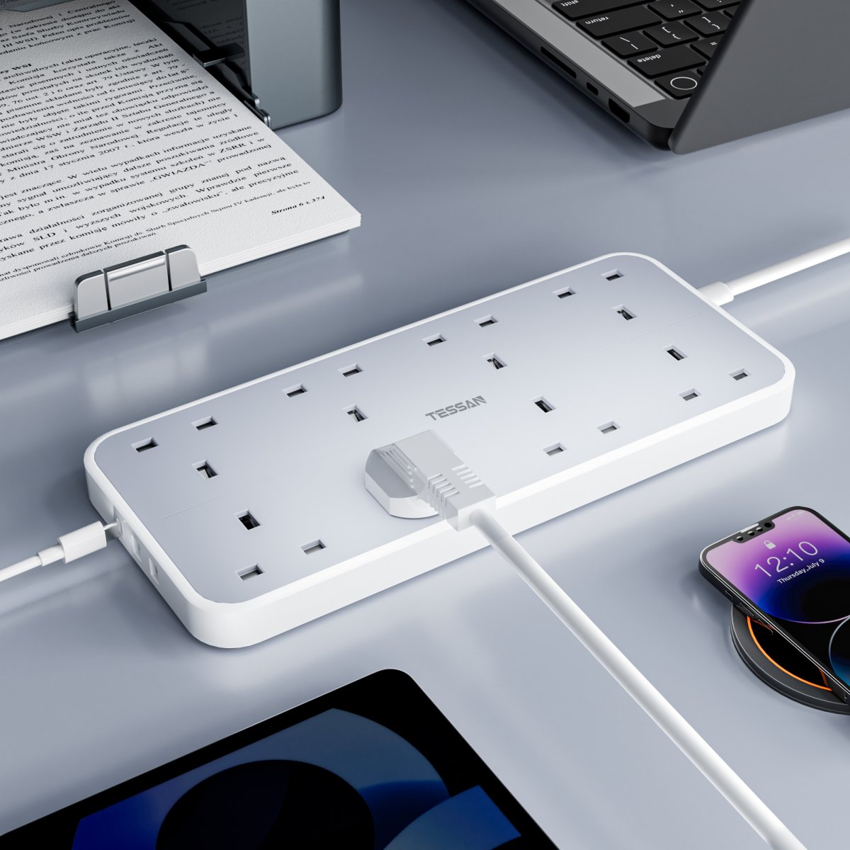 TESSAN UK Plug Power Strip 13A 8 Ways Outlet Socket Multi Plug Extension Cords