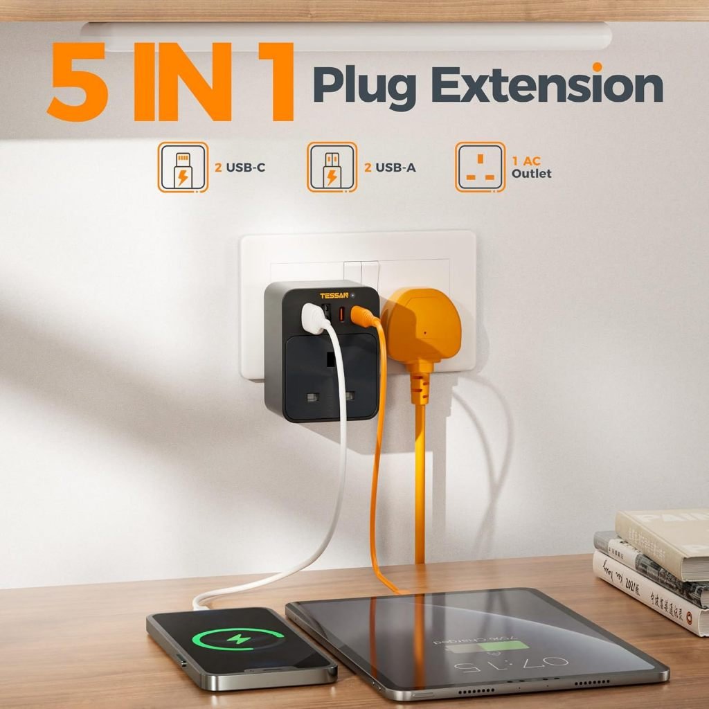 TESSAN UK Surge Protection PD30W Wall Plug Socket Extension Power Adapter Multi Charger