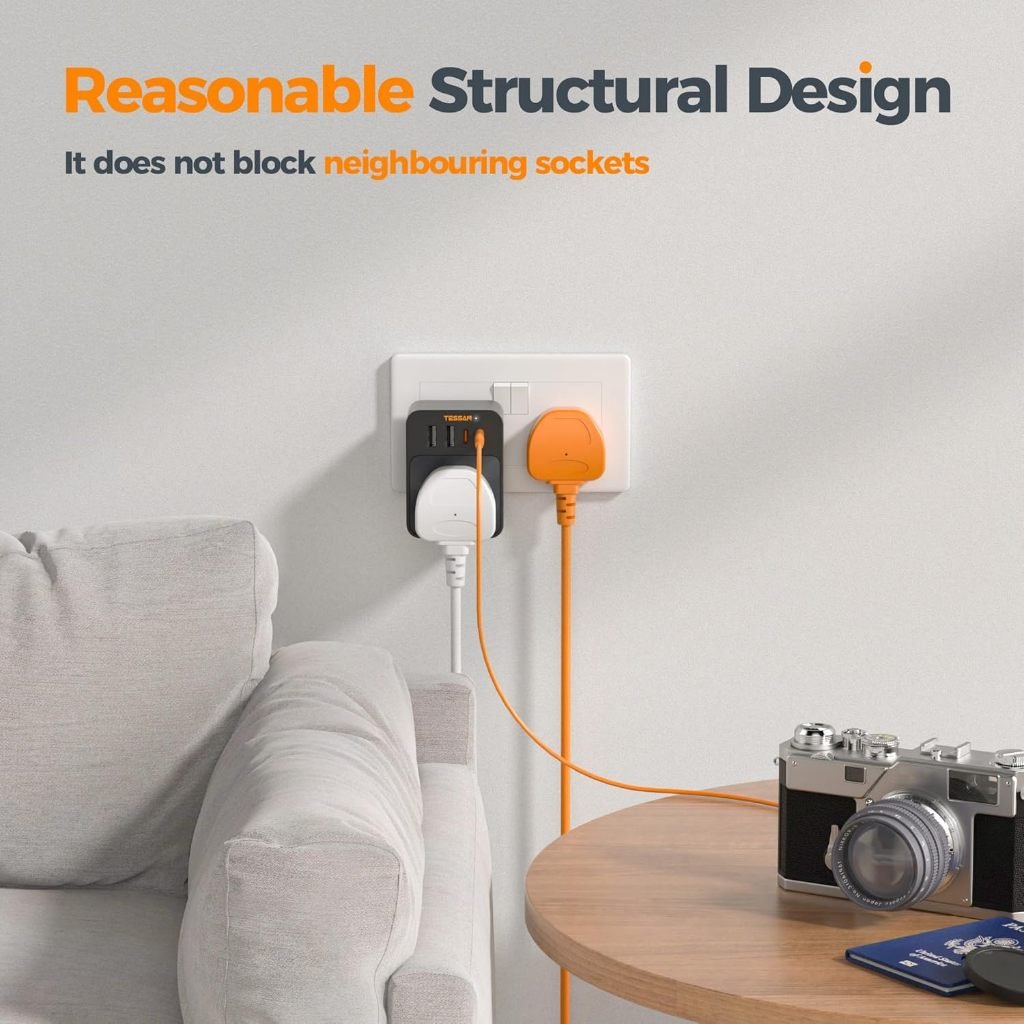 TESSAN UK Surge Protection PD30W Wall Plug Socket Extension Power Adapter Multi Charger