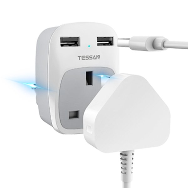 TESSAN UK USB Plug Adapter Socket Outlet with 2 USB Ports Charger