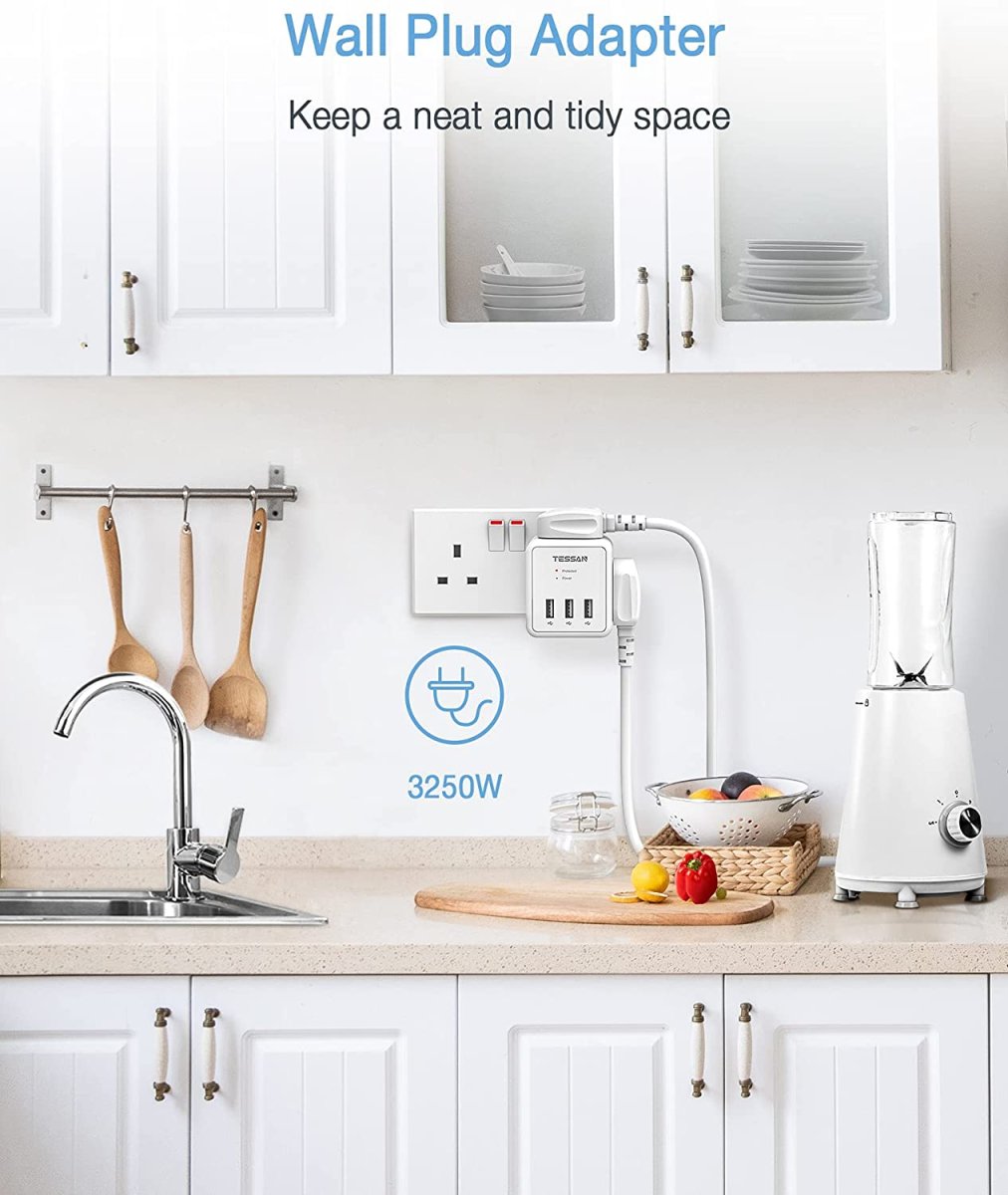TESSAN UK/UAE/KSA 5 in 1 Cube Wall Plug Extension with 2 AC Sockets and 3 USB Ports