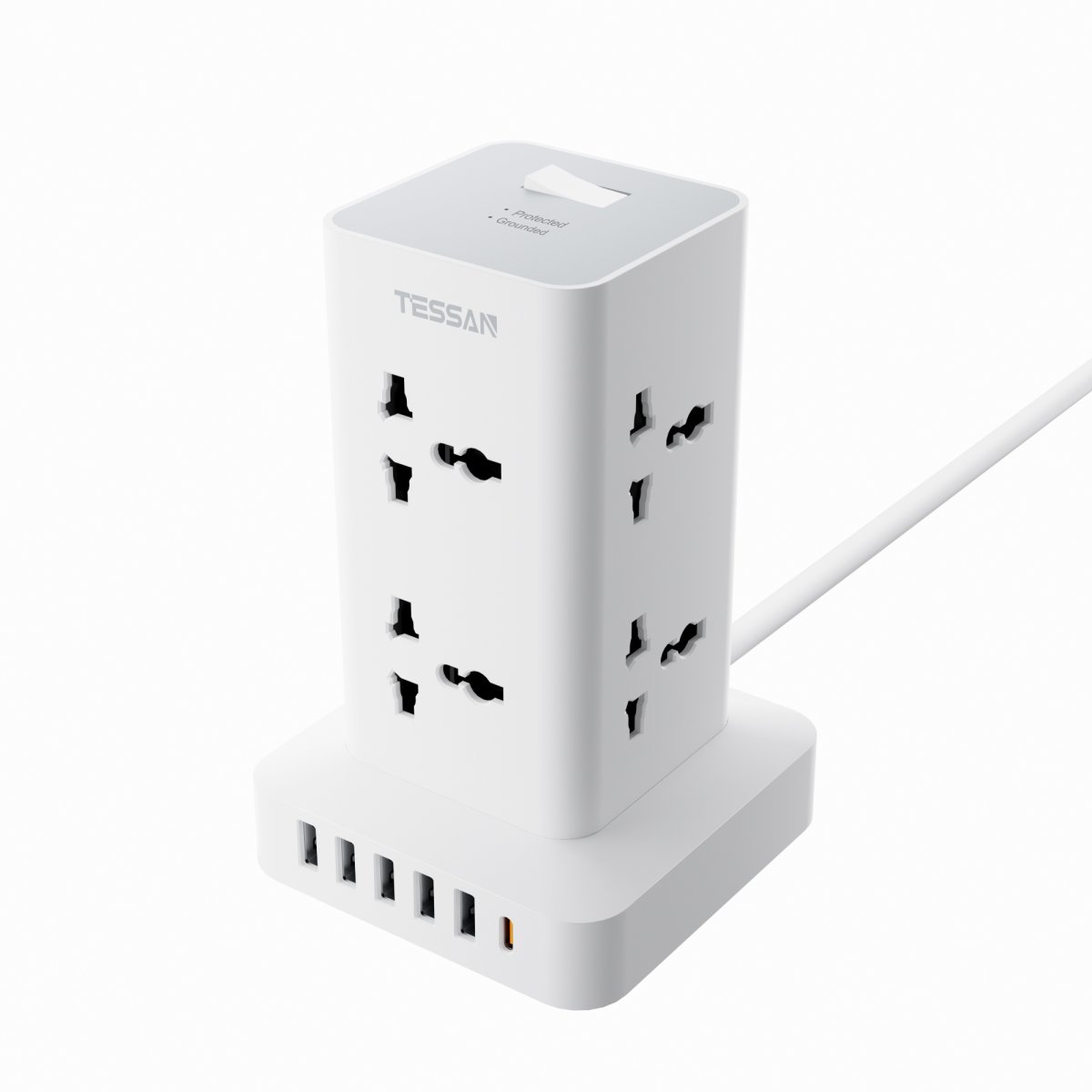 TESSAN Universal 14 in 1 Power Strip Tower With 5 USB-A 1 Type-C Port Overload Protector