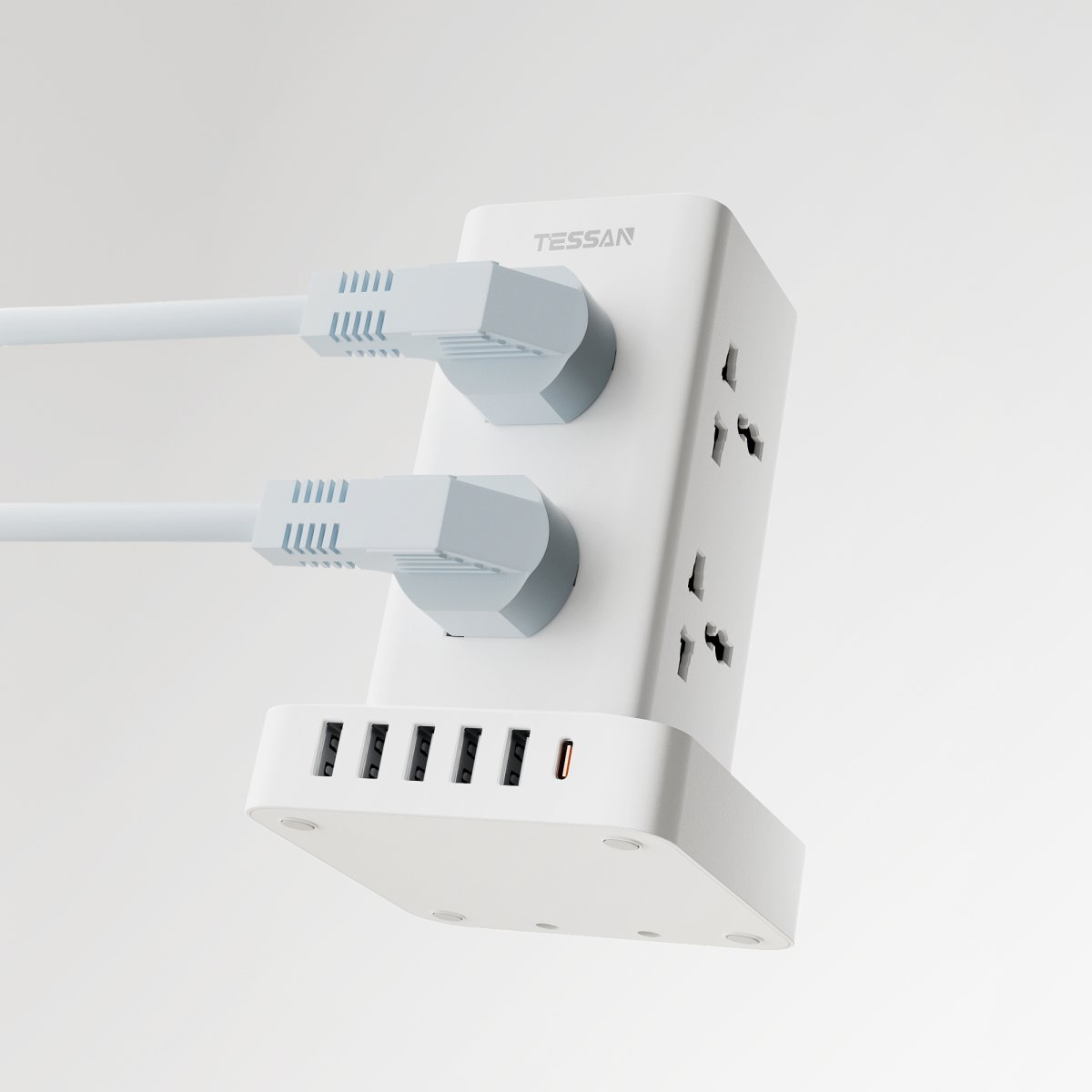 TESSAN Universal 14 in 1 Power Strip Tower With 5 USB-A 1 Type-C Port Overload Protector