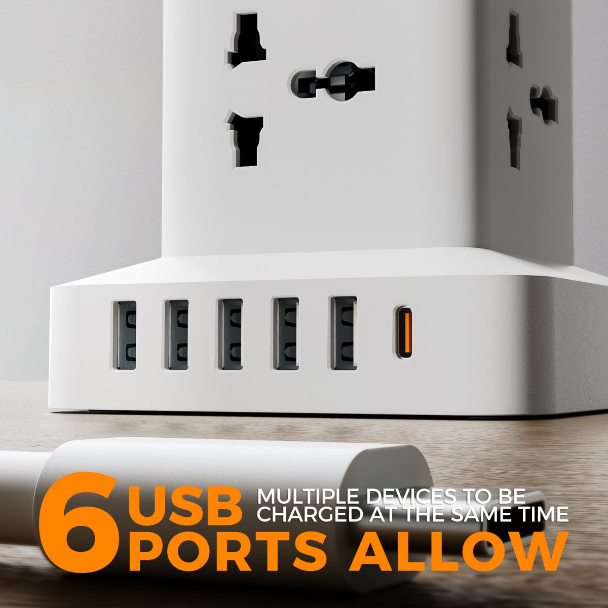 TESSAN Universal 14 in 1 Power Strip Tower With 5 USB-A 1 Type-C Port Overload Protector