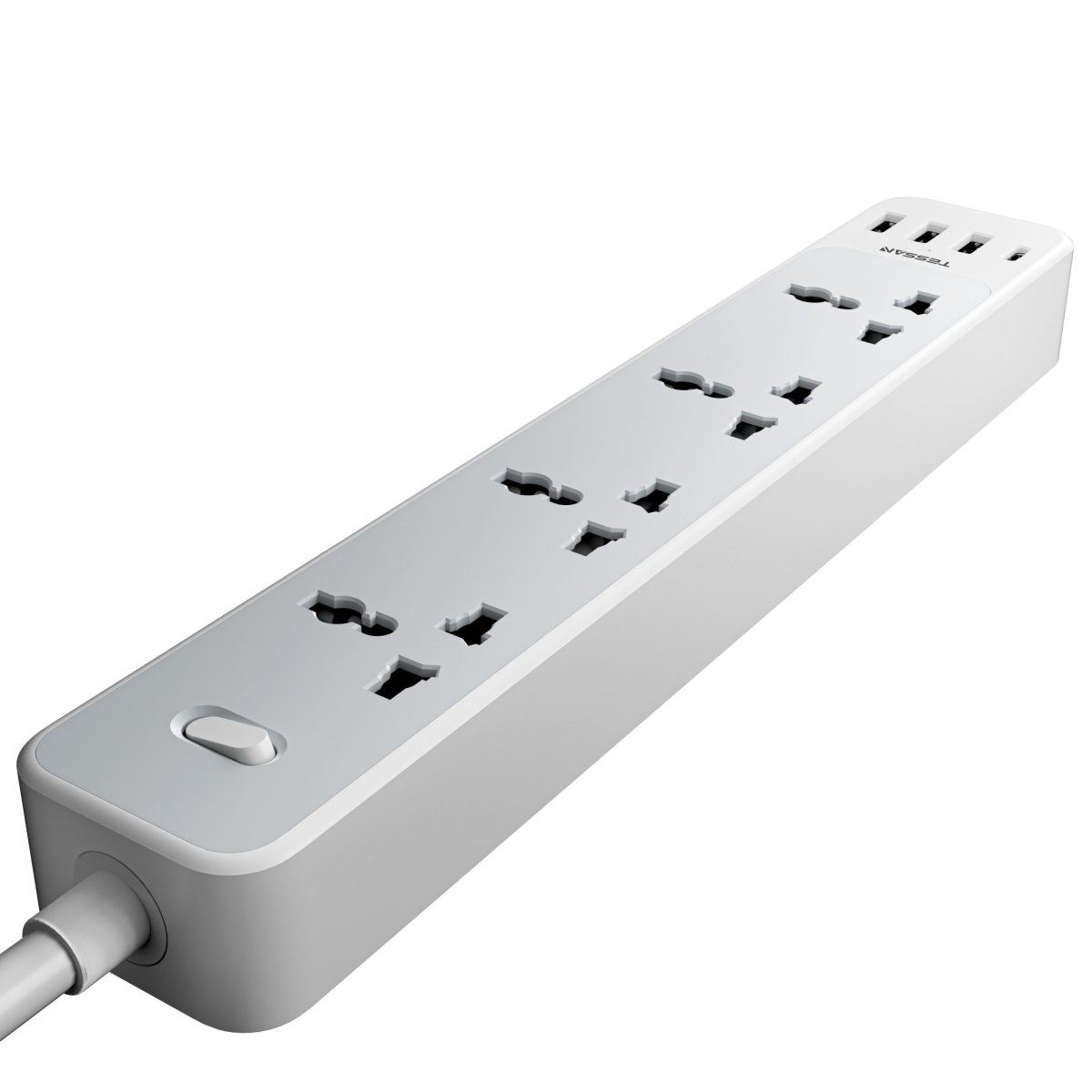 TESSAN Universal UK/UAE/KSA/SG Flat Extension Cord With 5 USB-A 1 Type-C Port Overload Protector